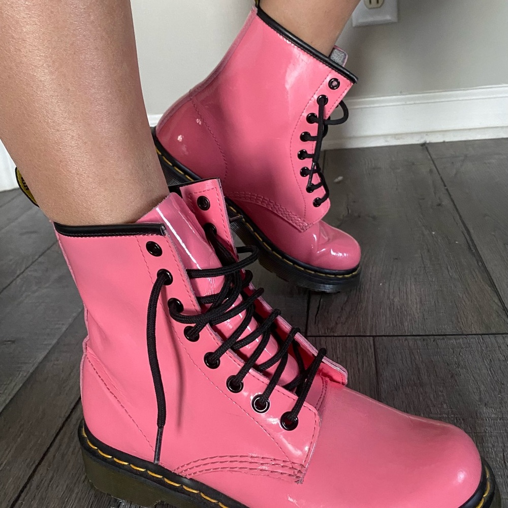 Dr. Martens Pink Patent Leather Boots - Picture 2 of 9